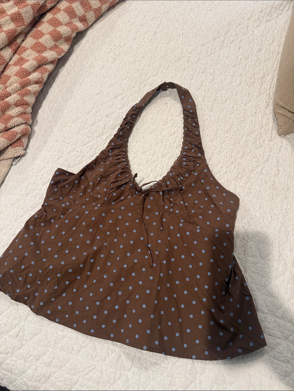Brown Polka Dot Halter Tank Top